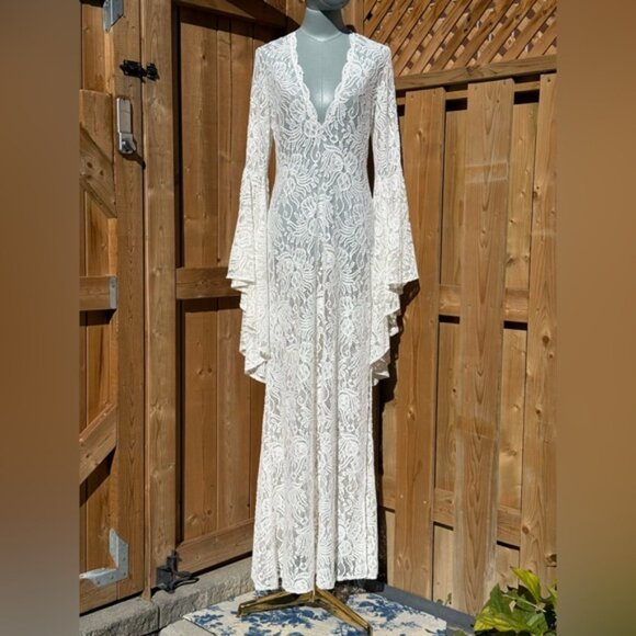 🆕 ALEXANDRA MIRO 🧿 NWOT Kara Long Boylen Sleeve Kaftan, Ivory Lace - Sz M - Picture 10 of 14